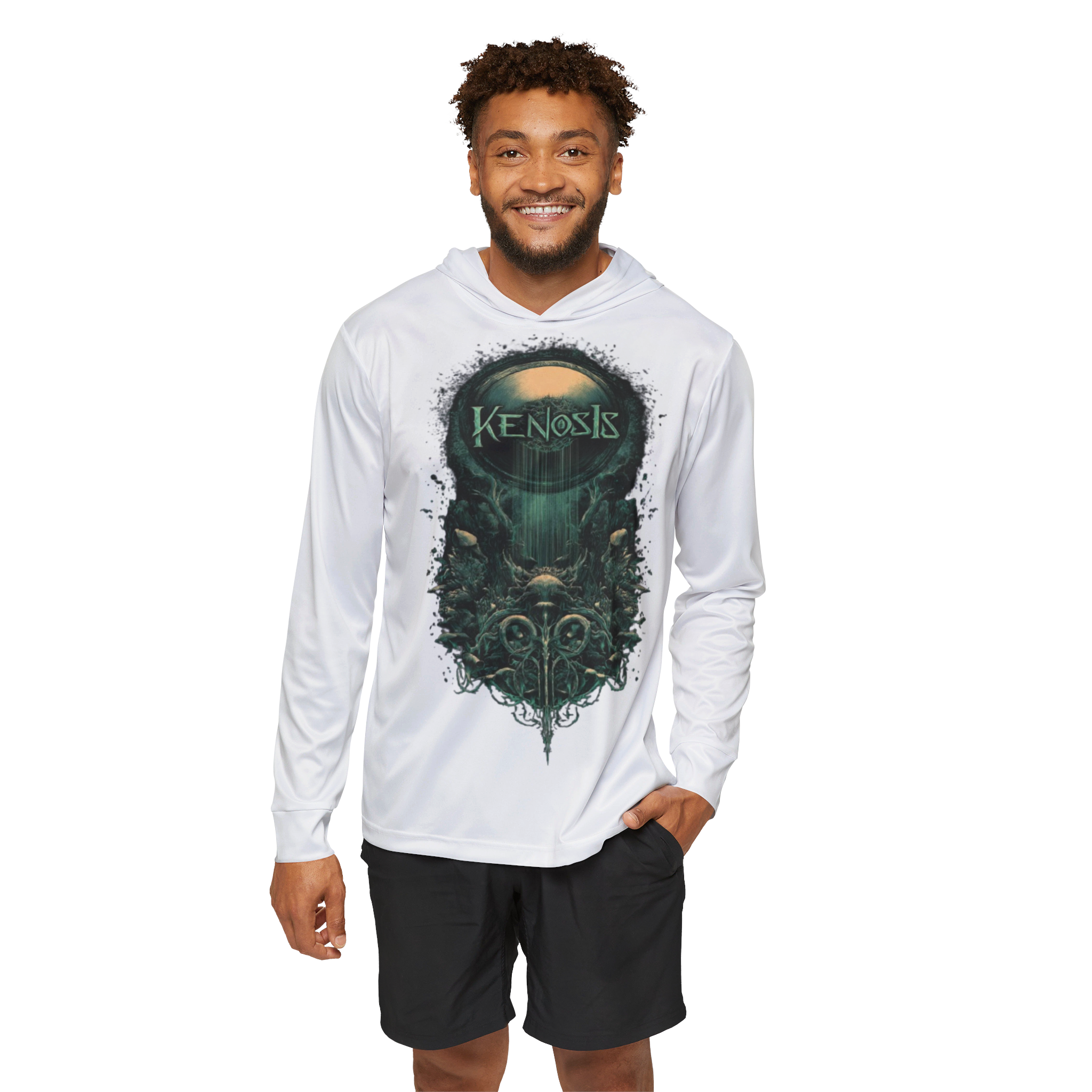 Model wearing the Kenosis hoodie